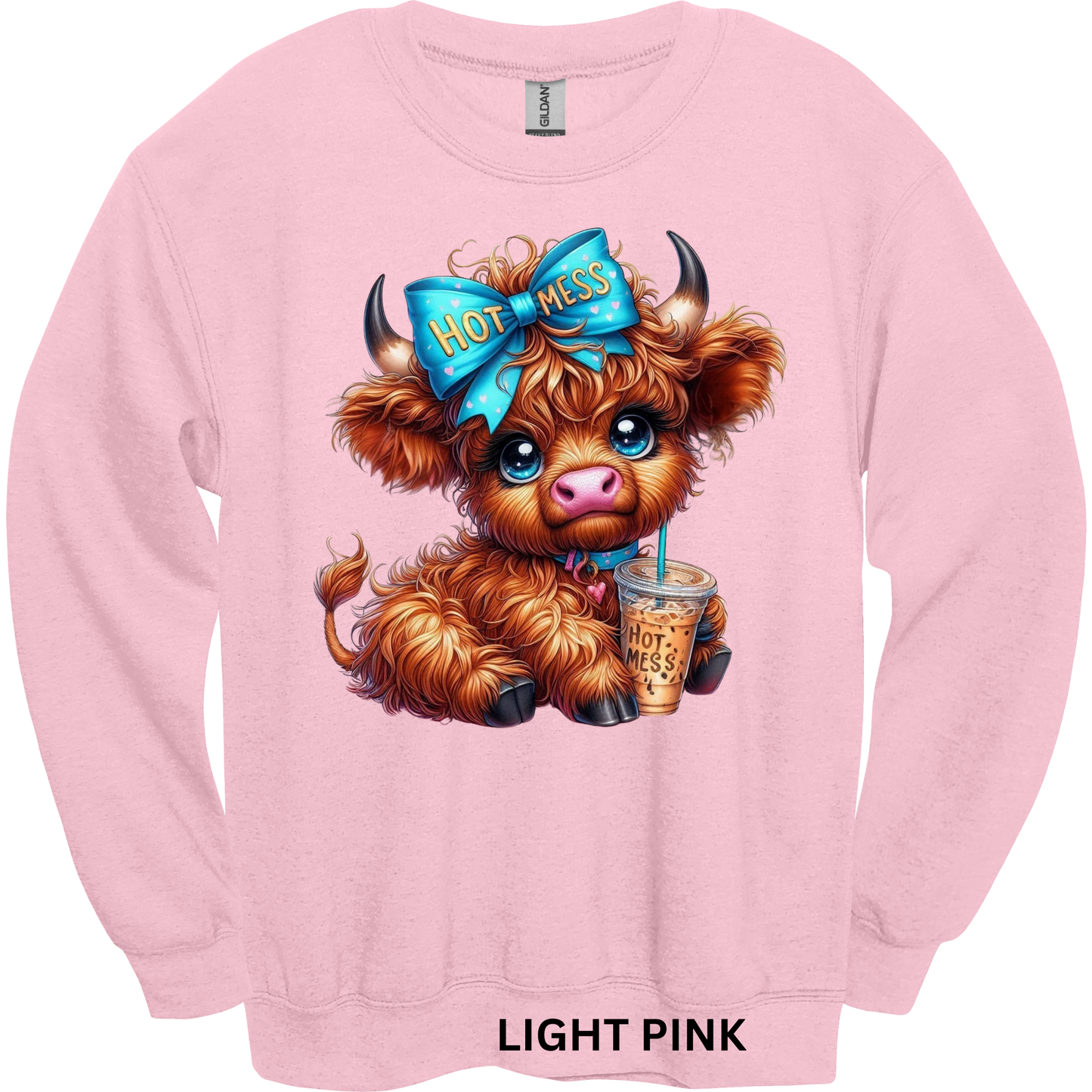 Crewneck Sweatshirt Hot Mess Cute Highland Cow 482
