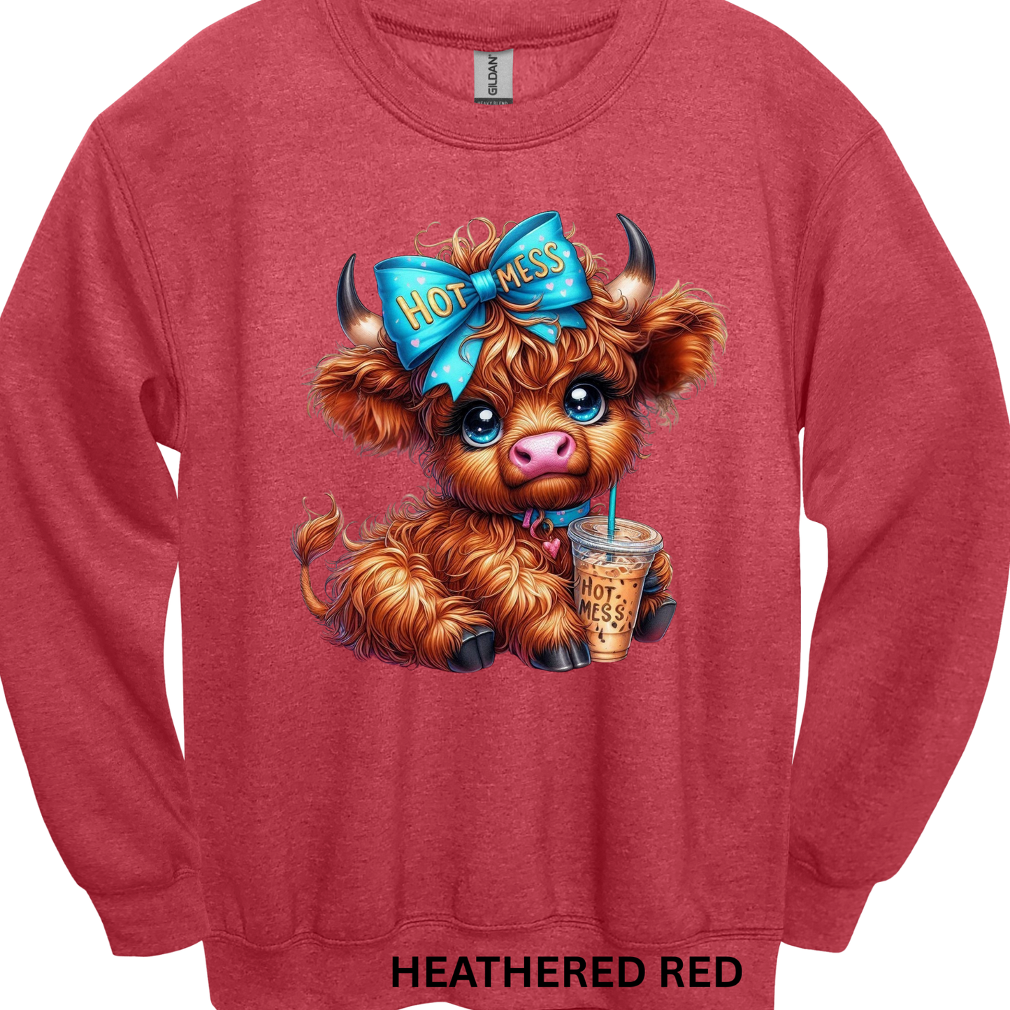 Crewneck Sweatshirt Hot Mess Cute Highland Cow 482
