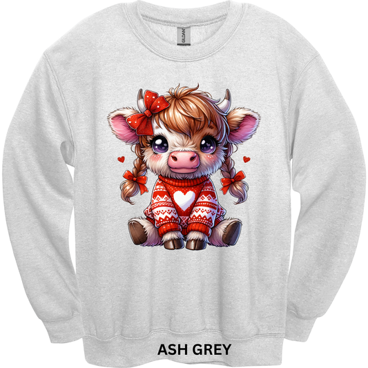 Crewneck Sweatshirt Valentine Cute Cow 490