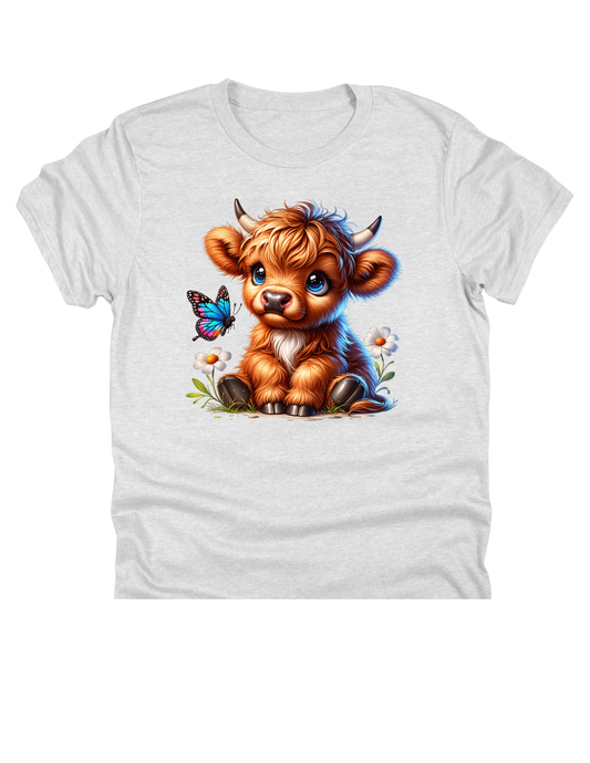 11" DTF Ready to Press - Baby Highland Cow Butterfly and Daisies | 0060