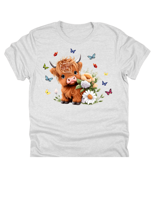 11" DTF Ready to Press - Highland Cow Flowers and Butterflies | 0051