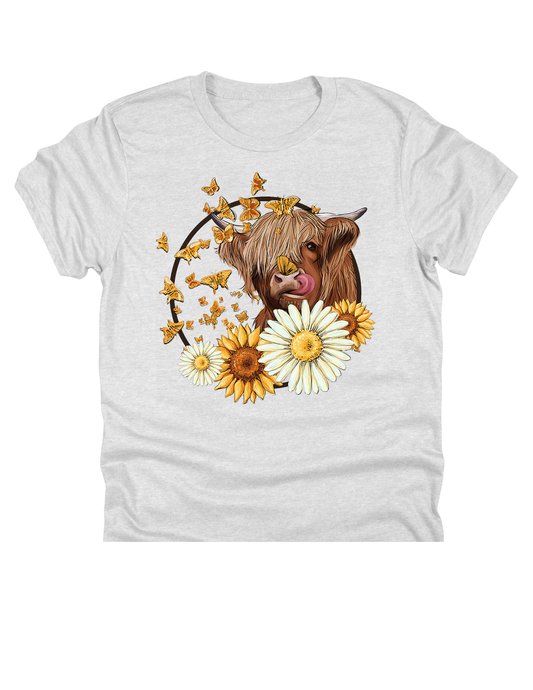 11" DTF Ready to Press - Highland Cow Daisies Sunflowers Butterflies | 007