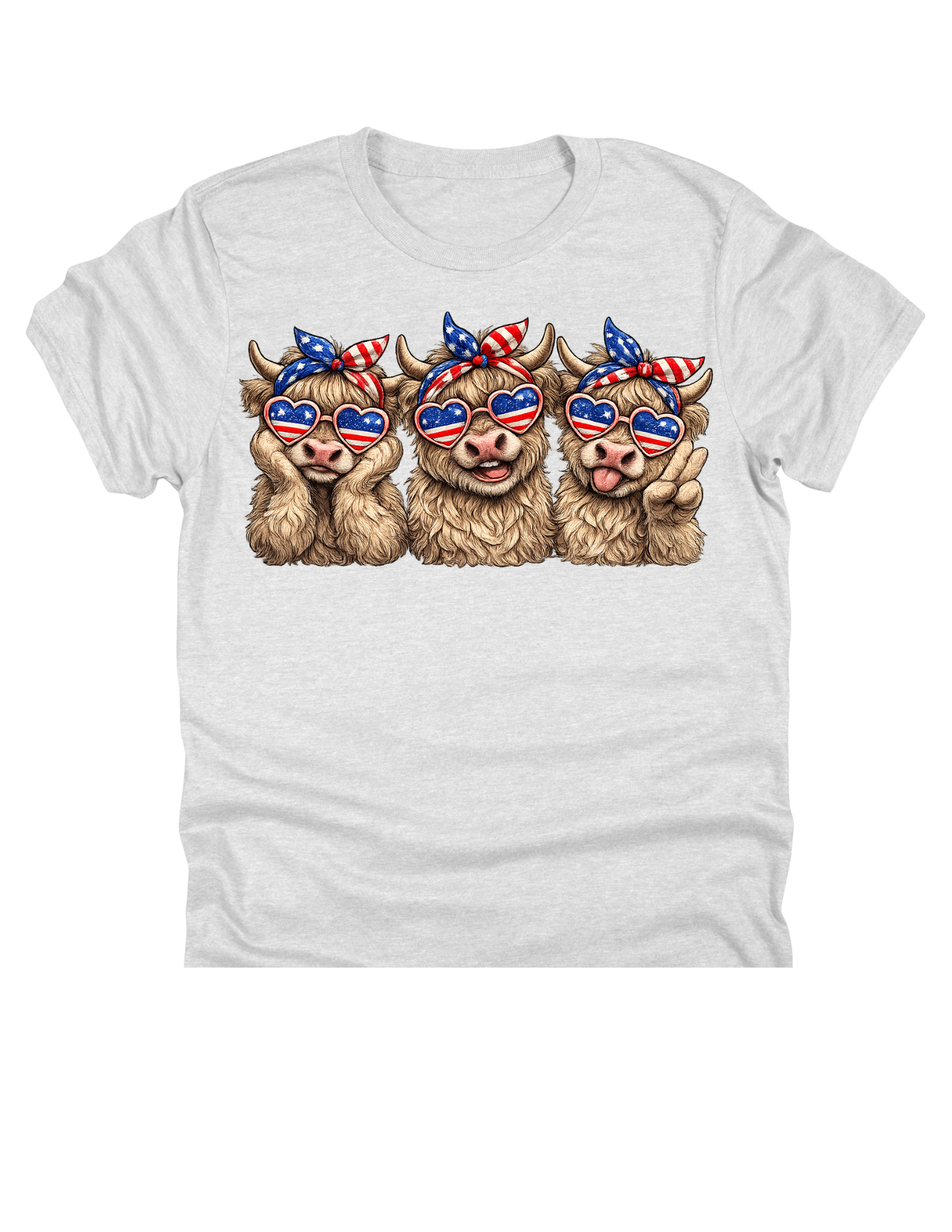 11" DTF Ready to Press - Patriotic Highland Cows Heart Sunglasses | 0054