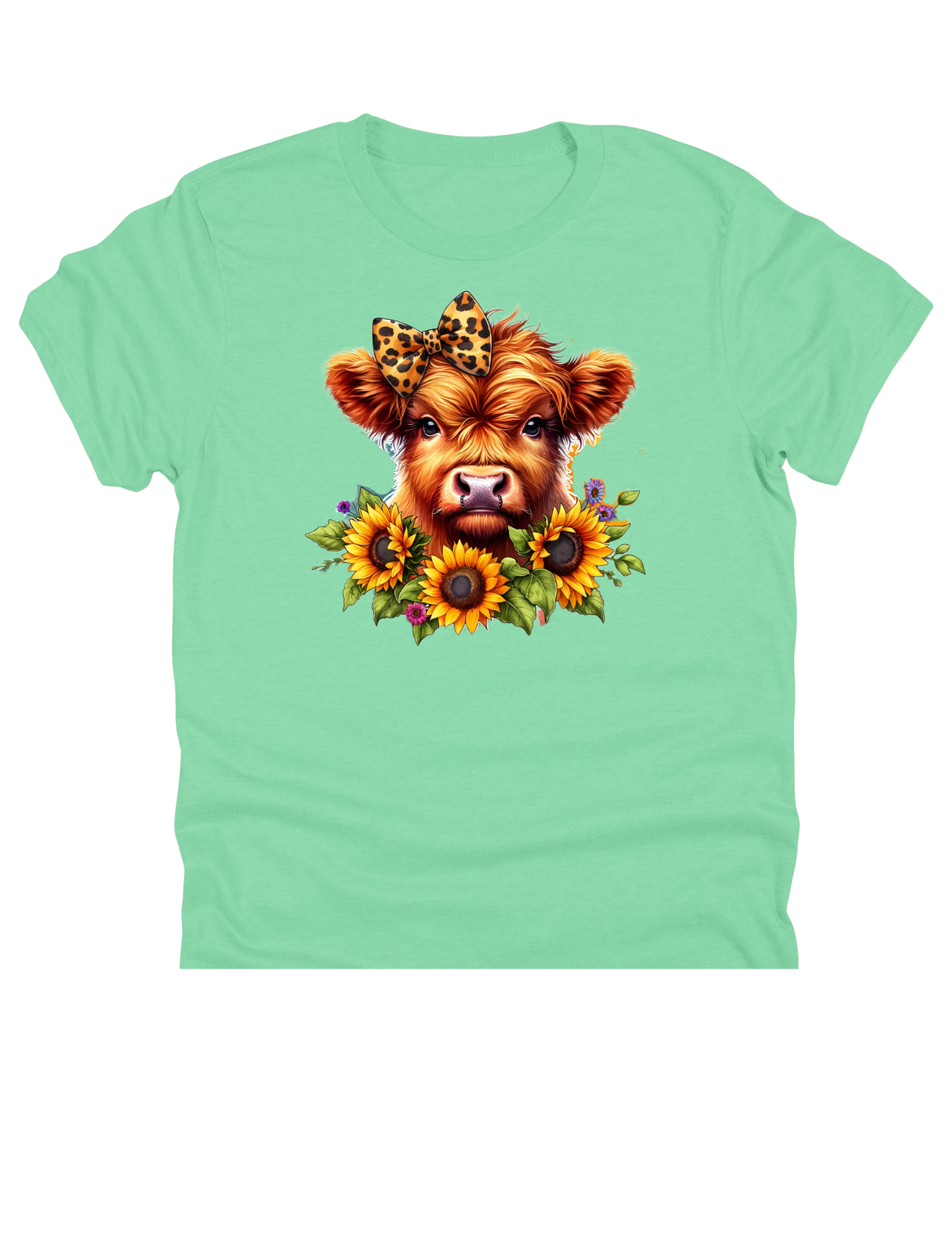 11" DTF Ready to Press - Highland Cow Sunflowers Leopard Bow | 0016