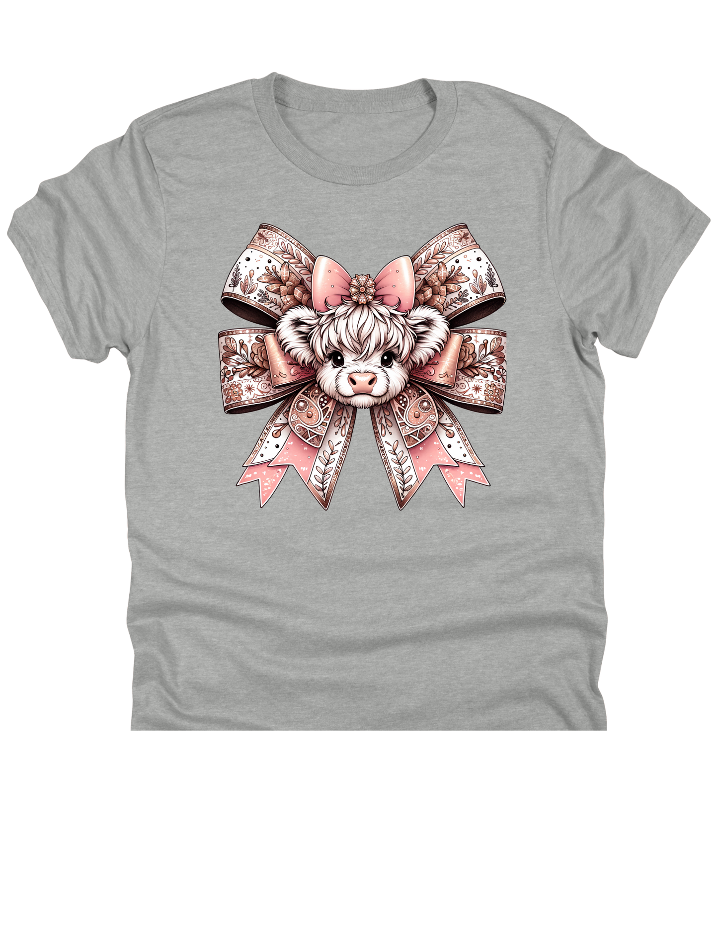 11" DTF Ready to Press - Pink Boho Bow Highland Cow | 0015