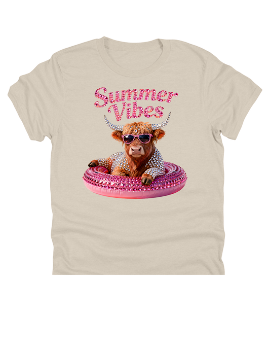 11" DTF Ready to Press - Summer Vibes Bling Highland Cow 375