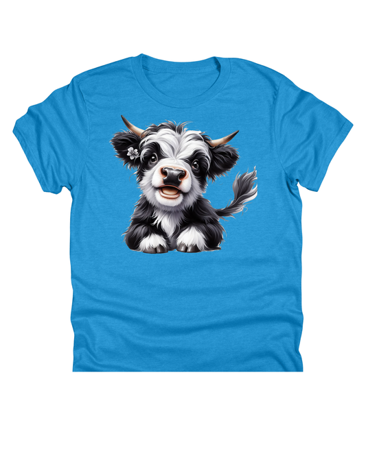 11" DTF Ready to Press - Black & White Highland Cow Calf | 0252