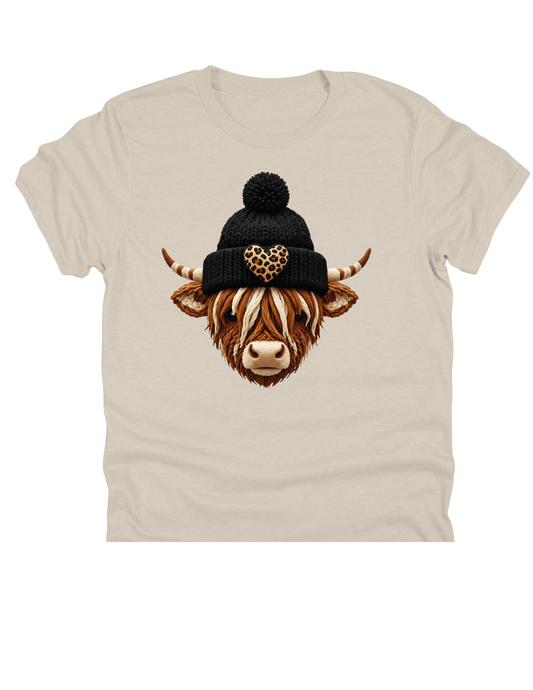 11" DTF Ready to Press - Highland Cow Black Beanie | 209