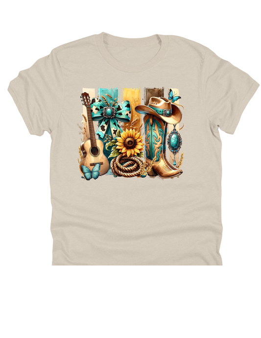 11" DTF Ready to Press - Western Turquoise Cowgirl Collage | 189