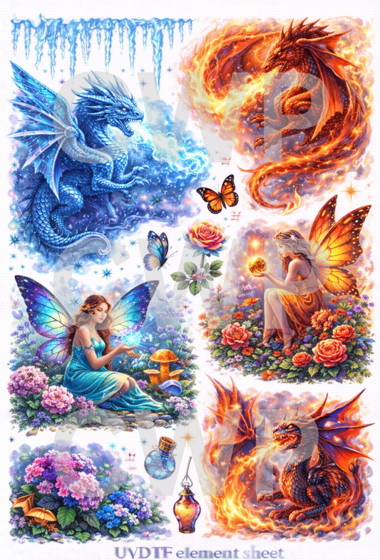 UVDTF 9.5 x14 Element Sheet Dragons & Fairies 20