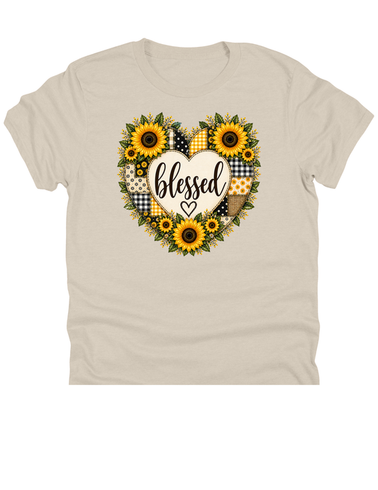 11" DTF Ready to Press - Blessed Patchwork Sunflower Heart 328