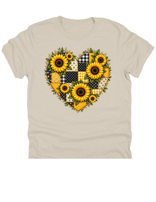 11" DTF Ready to Press - Patchwork Sunflower Heart 335