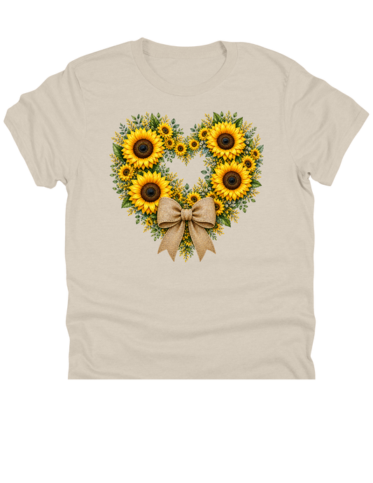 11" DTF Ready to Press - Sunflower Heart Wreath Burlap Bow 337