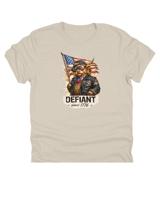 11" DTF Ready to Press - Defiant Since 1776 Patriotic Highland Cow 372