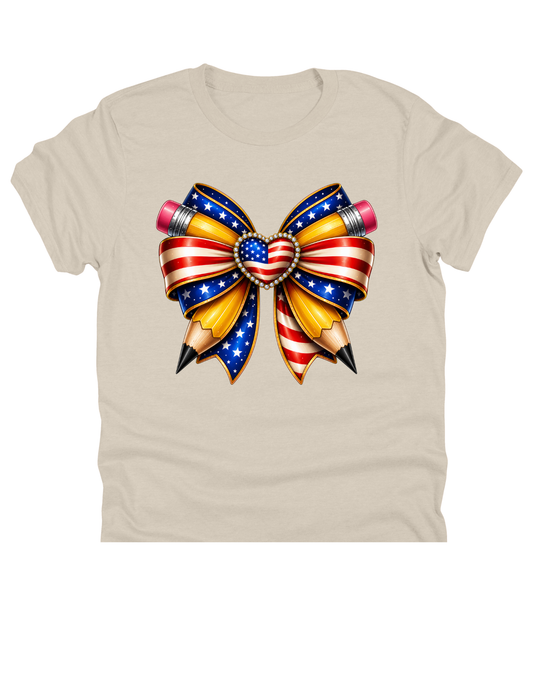 11" DTF Ready to Press - Patriotic Pencil Bow 366
