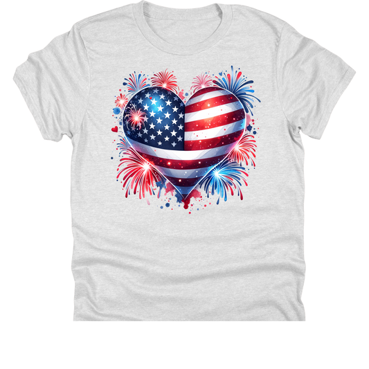 American Flag Heart Fireworks | 11" Ready to Press DTF Transfer | 202