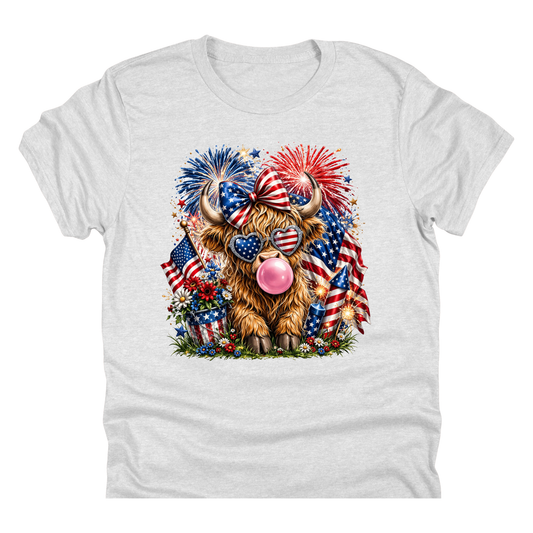 Patriotic Highland Cow Fireworks | 11" Ready to Press DTF Transfer|181