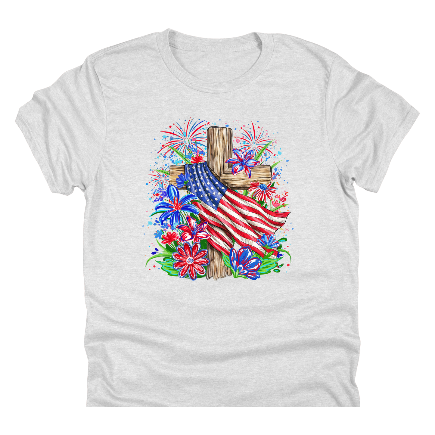 Faith Flag Cross and Flowers | 11" Ready to Press DTF Transfer|177