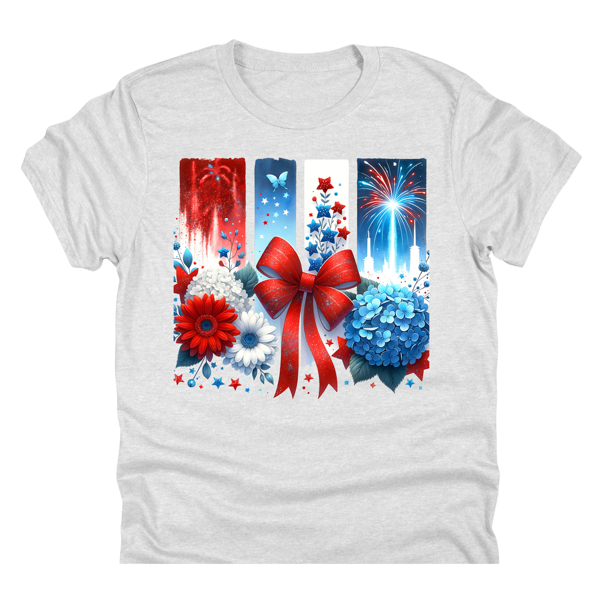 Patriotic Floral Bow Fireworks | 11" Ready to Press DTF Transfer | 167