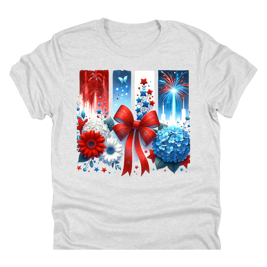 Patriotic Floral Bow Fireworks | 11" Ready to Press DTF Transfer | 167
