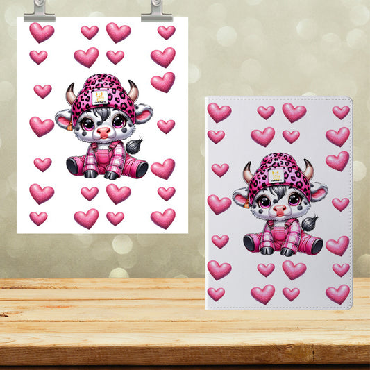 A5 Notebook UVDTF Wrap Cute Cow with Hearts 7092