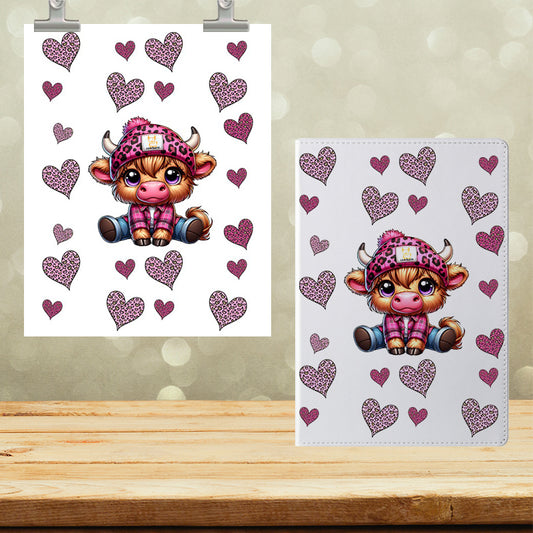 A5 Notebook UVDTF Wrap Cute Cow with Hearts 7091