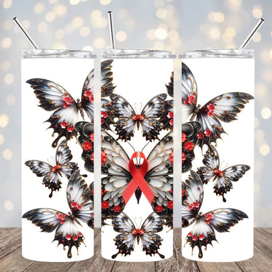 UVDTF 20 oz Red Ribbon Butterflies 2292