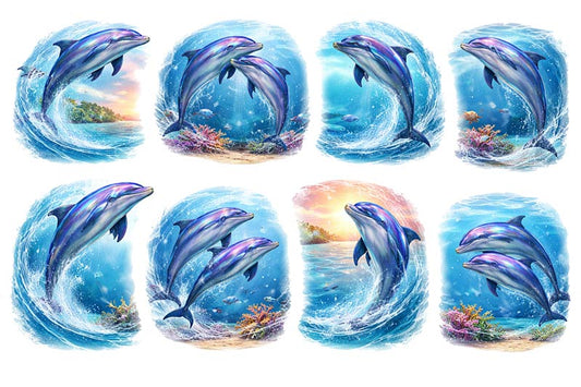 UVDTF 9.5 x 14 Element Sheet Iridescent Dolphins 1009
