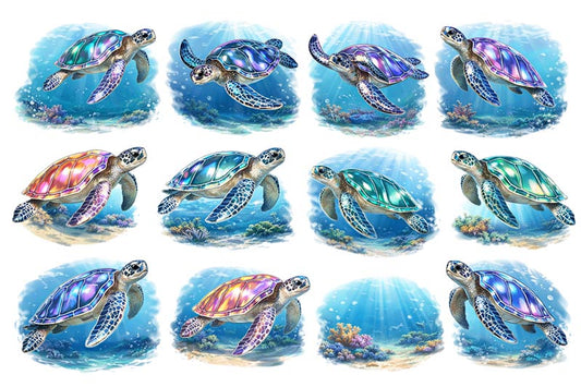UVDTF 9.5 x 14 Element Sheet Iridescent Sea Turtles 852
