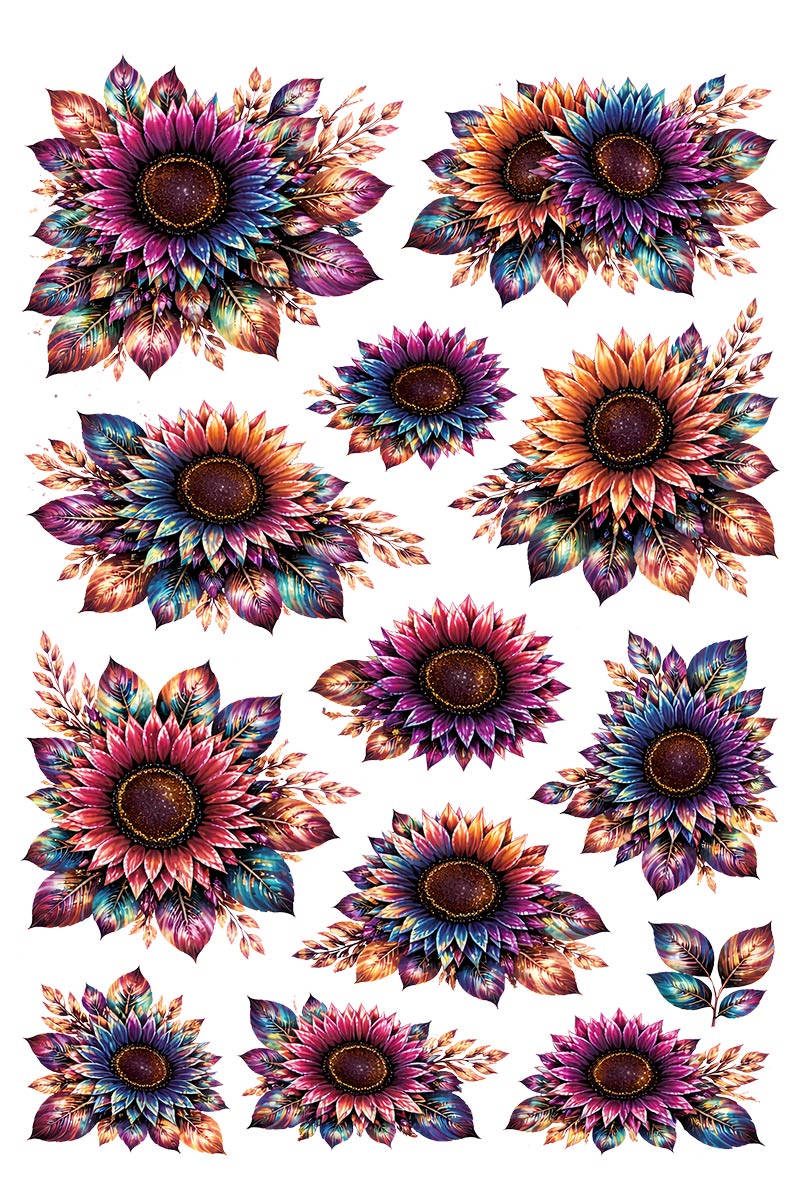 UVDTF 9.5 x 14 Element Sheet Iridescent Sunflowers 853
