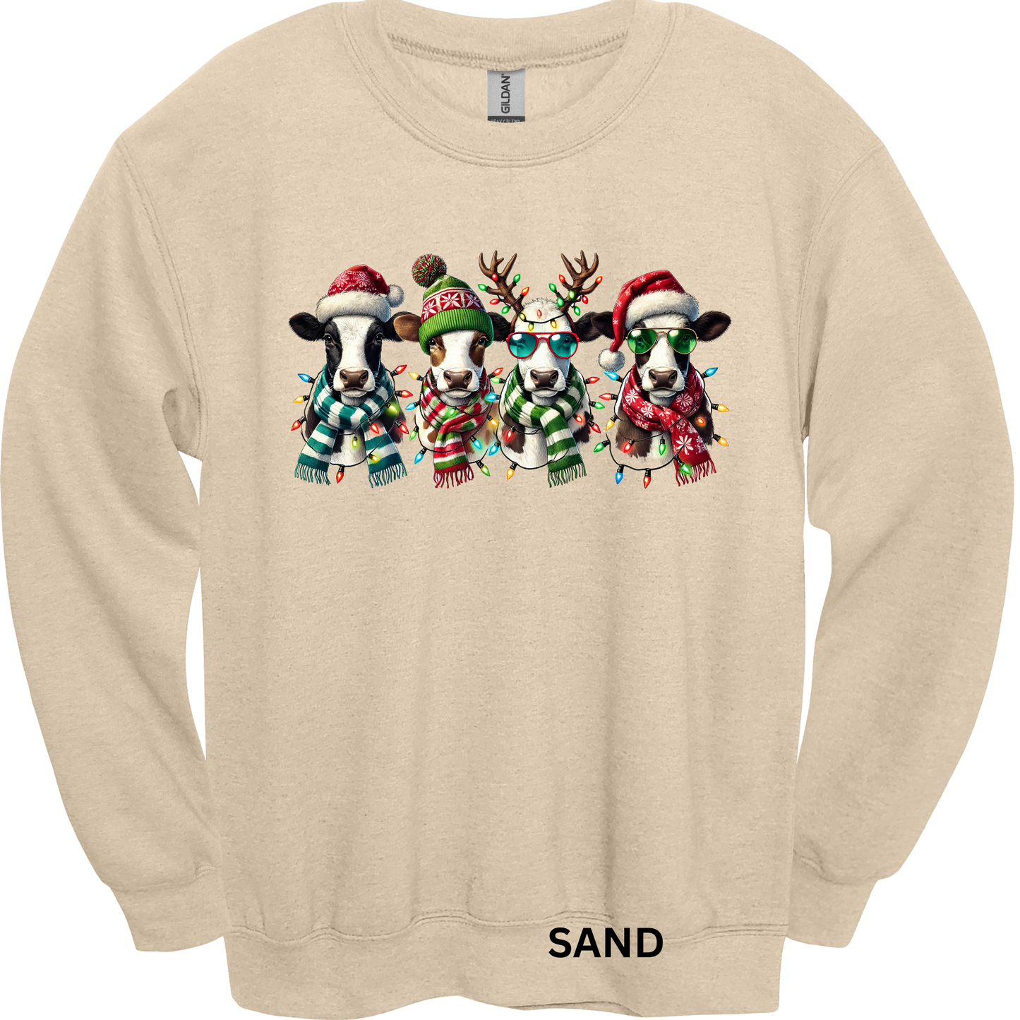 Crewneck Sweatshirt Christmas Cows 1056