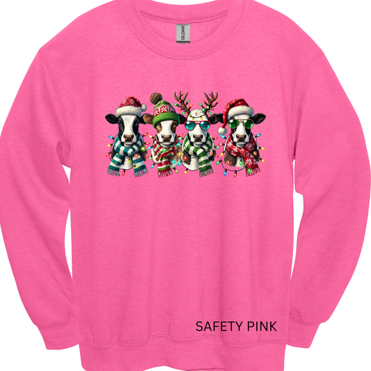 Crewneck Sweatshirt Christmas Cows 1056