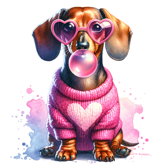 11" DTF Print Ready to Press Bubblegum Dog  0275