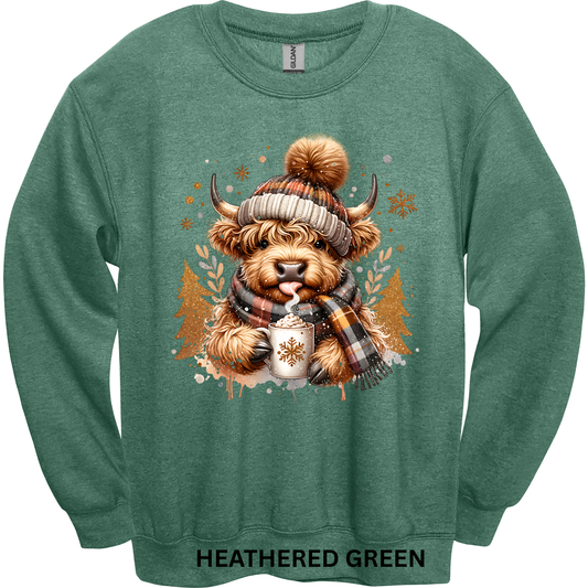 Crewneck Sweatshirt Hot Cocoa Highland Cow 1190