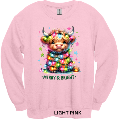 Crewneck Sweatshirt Merry & Bright Highland Cow 1202