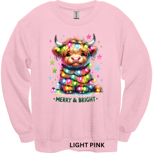 Crewneck Sweatshirt Merry & Bright Highland Cow 1202