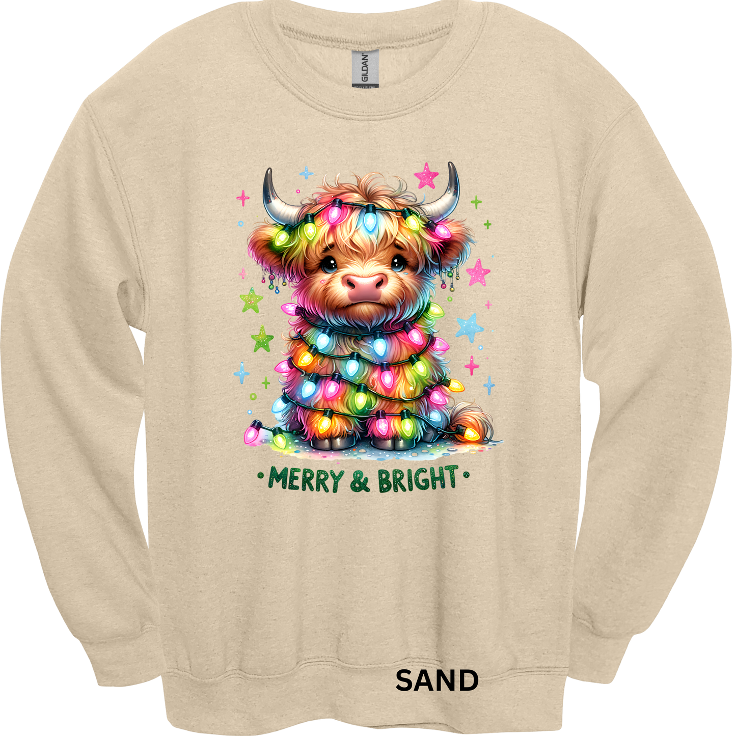 Crewneck Sweatshirt Merry & Bright Highland Cow 1202