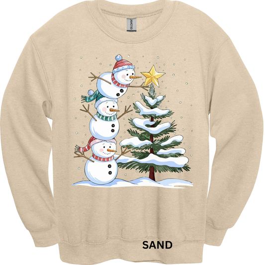 Crewneck Sweatshirt Cute Snowmen & Tree 1204