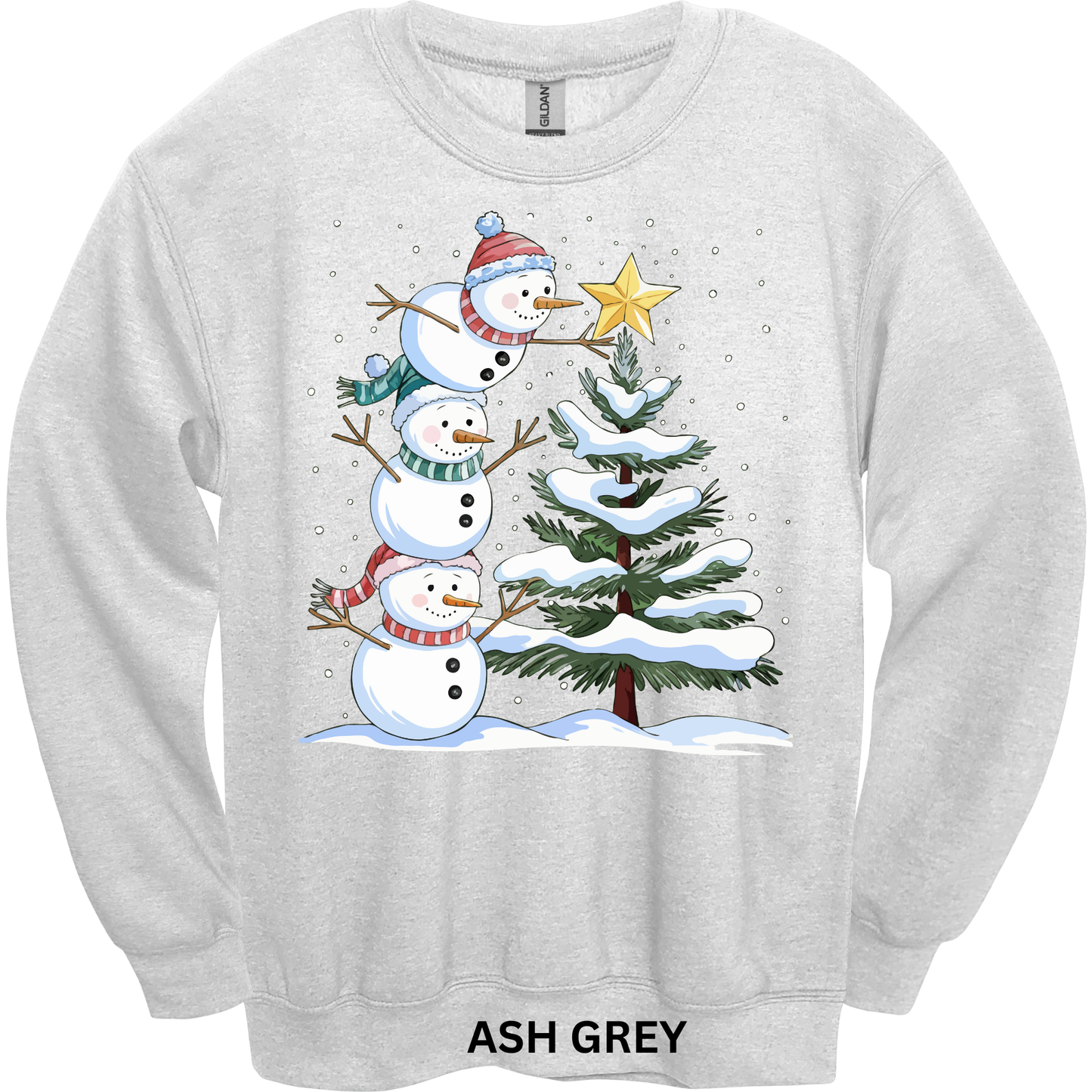 Crewneck Sweatshirt Cute Snowmen & Tree 1204