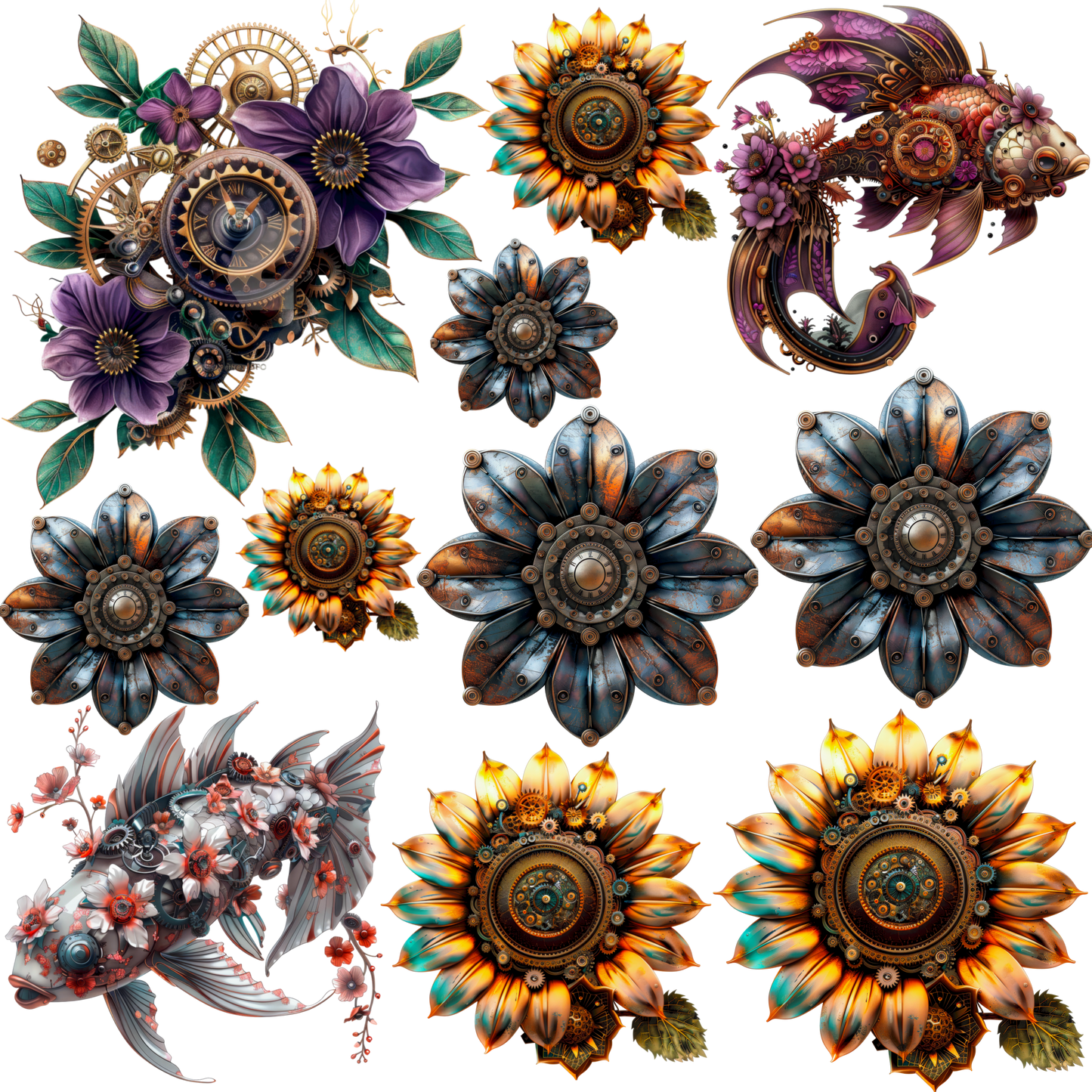 UVDTF 9.5 x 8.5 Element Sheet Floral Steampunk 6022