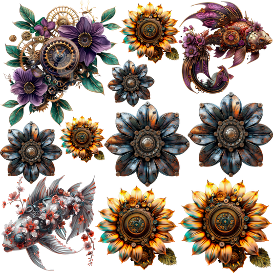 UVDTF 9.5 x 8.5 Element Sheet Floral Steampunk 6022