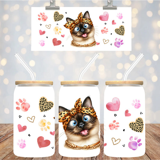 16 oz Uv Dtf Cup Wrap Cute Cat With Hearts 1260