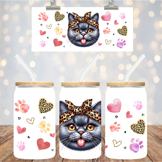 16 oz Uv Dtf Cup Wrap Cute Cat With Hearts 1261